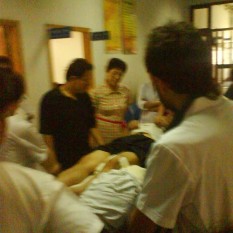 In China there are hospitals of Chinese medicine that are equitable to standard hospitals here in Australia. In this photo you can see a patient who has been bought for treatment following a car accident.